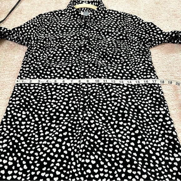 Old Navy Black White Ditzy Heart Print Long Sleeve Collared Dress Size XS - Picture 7 of 12